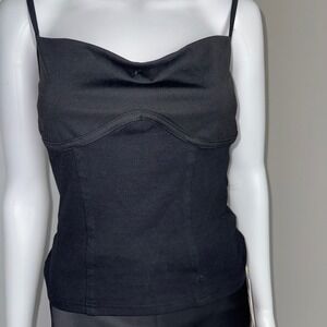 Commense Sleeveless Corset Tank Top Bustier Cami Sweetheart Neckline Black Large